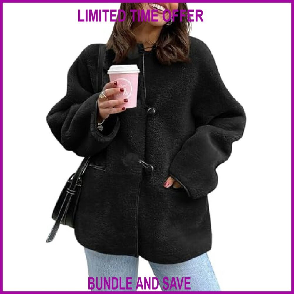 Faux Fur Jacket Long Sleeve Button Front Winter Coat with Pockets - Picture 3 of 8